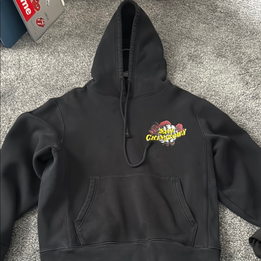 Black Hoodie with Graphic Print “save china town”